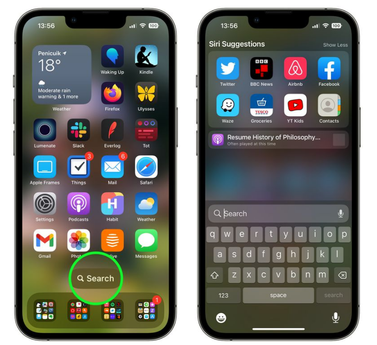 巴彦苹果手机维修分享升级到 iOS 16 后，如何删除主屏幕上的搜索按钮 